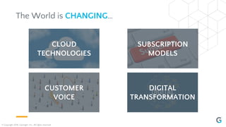 © Copyright 2018, Gainsight, Inc., All rights reserved
The World is CHANGING…
CLOUD
TECHNOLOGIES
SUBSCRIPTION
MODELS
CUSTO...