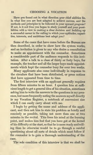 Vocations Examples 1909 parsons choosing vocation | PDF