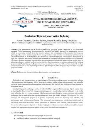 EFFECTIVE RISK MANAGEMENT IN CONSTRUCTION PROJECTS | PDF