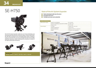 | UNICAM XE | CAMERA HEAD | CAMERA ADAPTORS | BASE STATIONS/CONTROL UNITS | VIEWFINDERS |
BROADCAST34
RATINGS / PERFORMANCE
Utility Power Output Power for script lighting DC 12 V 0.5 A
Power for miscellaneous use (with CCU-970/M) AC 220 V 1.0 A
Power for lens DC 12 V 3.0 A
Output Signals VF VIDEO 1.0 Vp-p 75 Ω, 1 ch or 3 ch
Ambient Temperature -20 °C to +45 °C
External Dimensions W 403 ±5 x H 279.5 ±5 x D333 mm
Weight 16.5 kg (incl. Lens supporter)
SE-H750
n	 Newly developed cable less Structure
n	 No optical Axis Error
n	 Portable Lens also can be attached
State-of-the-Art System Expander
The SE-H750 System Expander enables the use of large Viewfinders and
full studio lenses with the entire Unicam HD range. It converts HDK-97A/C/
AP, HDK-79GX, and HDK-55 into a full facility Studio Camera. Installing a
Camera into the SE-H750 is very easy and hassle free due to the movable
Viewfinder attachment. Cable is unnecessary for connection, it’s all part of
the highly sophisticated mechanisms.
RELATED ITEMS:
HDK-97A | HDK-97C | HDK-95C | HDK-79GX | HDK-55 | HDK-5500
 