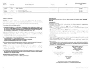 No. de                                                                                                                                                                                                                                  Precio Sugerido al Público
 Artículo             Contenido                                          Nombre de Producto                                                 Puntos                                              VN                                                 c/IVA



       239203            1 und           Carpeta "Mis Talleres"                                                                                   -                                               -                                                      $ 10.400
       234310            1 und           Kit de Demostraciones de Producto                                                                        -                                               -                                                      $ 14.500
       246986            1 und           Kit de Demostraciones de Producto Amway Home                                                             -                                               -                                                      $ 14.500

 * Disponible hasta agotar existencias		




 GARANTÍA DE SATISFACCIÓN                                                                                                            SERVICIO ALCLIENTE:
                                                                                                                                     Búscanos en Bogotá en la línea telefónica (1) 605 9705, o através de nuestro correo electrónico amway_colombia @
 En AMWAY queremos que estés satisfecho con los productos que adquieres. Por lo tanto, si alguno de estos productos no               amway.com
 cumple con tus expectativas, no funciona correctamente debido a defectos de fabricación, o no es de tu entera satisfacción,
 podrás devolverlo y se te reintegrará tu dinero en tu cuenta AR para que puedas comprar el producto que elijas.                     TOMA DE PEDIDOS:	
                                                                                                                                     Procedimientos para ordenar:
                                                                                                                                       Los productos de este catálogo podrán ser adquiridos por medio de Órdenes Telefónicas al 018007522210,
 PROCEDIMIENTO PARA DEVOLUCIÓN DE PRODUCTOS:
                                                                                                                                       siguiendo los siguientes pasos:
                                                                                                                                       • Debes proporcionar el número de Empresario AMWAY o Cliente para hacer tu pedido.
 1. Las garantías se tramitan entre el 1 y el 20 de cada mes. Si estás en Bogotá, acércate al Amway Shop en el horario de 10:00        • Verifica que el número del código de cada producto sea el correcto al momento de ordenar. Puedes apoyarte
    a.m. a 6:00 p.m. de lunes a viernes y de 10:00 a.m. a 5:00 p.m los sábados. Si vas a realizar la devolución desde cualquier          con la Lista de Precios AMWAY.
    otra ciudad, envía el (los) producto(s) debidamente embalado(s) a la bodega ubicada en la dirección CLIS (Complejo Logísi-         • Ten a la mano la dirección completa donde AMWAY Colombia te enviará el producto.
    tico e Industrial Siberia) Vereda Vuelta Grande, a 150 mts de la Glorieta de Siberia, vía Cota - Chía.                             • Al hacer el pedido, puedes hacer el pago a través de cualquiera de nuestras cuentas bancarias, o bien dar los
                                                                                                                                         datos de tu tarjeta de crédito al operador de la línea. Además también podrás adquirirlos por medio de Internet
 2. Todos los procesos de devoluciones deben estar soportados por la factura de compra. Si tienes acceso a Internet, podrás              a través de nuestro sitio www.amway.com.co ó comprar en nuestras tiendas.
    bajar el formato para aplicación de garantías en www.amway.com.co y adjuntarlo en el envío. De lo contrario, envía una
    carta donde expliques que productos y razones tienes para devolverlos.                                                           FORMAS DE PAGOS:
                                                                                                                                       Órdenes Telefónicas:
 3. A un trámite de devolución de producto podrá aplicársele el 10% de descuento en los siguientes casos:                              Los pedidos pueden ser pagados solamente en Efectivo. A través de nuestra página de Internet puedes tomar las
 	 • A partir de la devolución de 70 puntos mensuales en producto.                                                                     órdenes con forma de pago Efectivo y Tarjetas Débito o Crédito.
 	 • Cuando se devuelven 5 unidades de producto de la misma referencia ó 10 de diferente.                                              Los pedidos en nuestro almacén pueden ser pagados con dinero en Efectivo, Tarjetas Débito y Tarjetas de Crédito.
 	 • Cuando se devuelve el producto con menos del 30% de su contenido.
                                                                                                                                     TÓMALO EN CUENTA:
 4. En el Amway Shop, el encargado de Garantías te entregará un formato para diligenciar con la información de Empresario, Nº          Todos los pedidos están sujetos a disponibilidad de inventarios ya que AMWAY Colombia depende de sus provee-
    de factura, productos y razones por las cuáles deseas aplicar garantía sobre dichos productos.                                     dores y fabricantes. Al mismo tiempo, nos comprometemos a hacer todo lo posible por tener existencias de todos
                                                                                                                                       los productos, pero no podemos garantizarlo.
 5. AMWAY procederá a realizar una revisión minuciosa a todas las devoluciones que se hagan. Se tendrá en cuenta que los
                                                                                                                                                              AMWAY SHOP                                                   AMWAY EXPERIENCE CENTER (A.E.C.)
    productos hayan sido comprados dentro del término de los 90 días, según factura, y que los lotes correspondan a los que
                                                                                                                                                      Transv. 18 No. 96 - 41 Piso 1                                          Cll. 43 A No. 30-25 Local 11267
    se venden dentro de cada período.                                                                                                                          Bogotá, D.C.                                                        Primer Piso Torre Norte
                                                                                                                                                                                                                            Centro Comercial Premium Plaza
 6. El tiempo para hacer válida la Garantía de Satisfacción es de 90 días calendario a partir de la fecha de facturación. Recuerda                                                                                                        Medellín
    que hay productos con condiciones diferentes, para realizar el trámite de devolución. Comunícate con nuestro Departamen-
    to de Servicio al Cliente para mayor información.                                                                                             AMWAY EXPERIENCE CENTER (A.E.C.)                                         AMWAY EXPERIENCE CENTER (A.E.C.)
                                                                                                                                                     Centro Comercial Hayuelos                                                 Cll. 9 No. 48-51 Local 2-50
                                                                                                                                                    Calle 20 No. 82-52 Local 2-85                                            Centro Comercial Palmeto Plaza
 Importante: Productos comprados en promoción, no tienen cambio.                                                                                             Bogotá, D.C.                                                                   Cali
 La Papelería y el Material de Apoyo suministrado por AMWAY no tiene devolución.
                                                                                                                                                                                               SERVICIO AL CLIENTE
                                                                                                                                                                                                  Tel.: 605 9705
                                                                                                                                                                                                   Bogotá, D.C.


                                                                                                                                                                VISITE NUESTRO SITIO EN INTERNET Y EFECTÚE SUS COMPRAS: www.amway.com.co.
                                                                                                                                                                                        Precios sujetos a cambio sin previo aviso.
                                                                                                                                                         * Una vez canjeado el Honorario serán otorgados los VP y VN correspondientes a los productos canjeados.




14 •                                                                                                                                                                                                                                        Precios sujetos a cambio sin previo aviso.
 