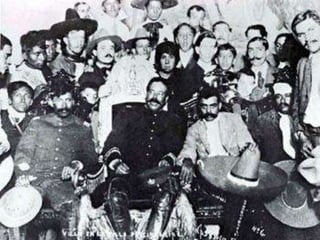    Madero logró escapar de la prisión estatal y
    huyó a los Estados Unidos. Desde San Antonio
    proclamó el Plan de San Luis, que llamaba a
    tomar las armas contra el gobierno de Díaz el
    20 de noviembre de 1910.


   El conflicto armado tuvo lugar en primera
    instancia al norte del país y posteriormente se
    expandió a otras partes del territorio nacional.
    Una vez que los sublevados ocuparon Ciudad
    Juárez (Chihuahua), Porfirio Díaz presentó su
    renuncia y se exilió en Francia.
 