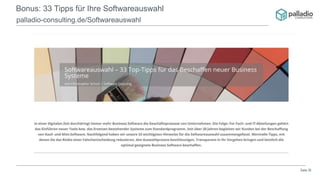 Seite 39
Bonus: 33 Tipps für Ihre Softwareauswahl
palladio-consulting.de/Softwareauswahl
 