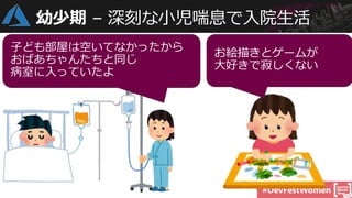 #DevFestWomen
幼少期 – 深刻な小児喘息で入院生活
 