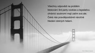 foto Mark Gunn
Všechny odpovědi na problém
blokování 3rd party cookies a legislativu
chránící soukromí mají zatím svá ale. 
Čeká nás pravděpodobně náročné
hledání dobrých řešení.
 