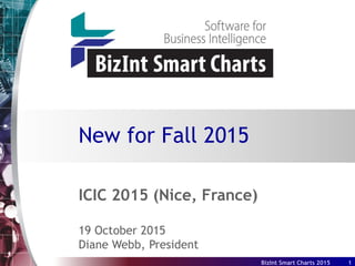BizInt Smart Charts 2015 1
ICIC 2015 (Nice, France)
19 October 2015
Diane Webb, President
New for Fall 2015
 