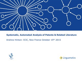 Systematic, Automated Analysis of Patents & Related Literature
Andrew Hinton: ICIC, Nice France October 19th 2015
 