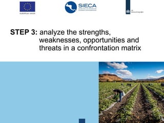STEP 3: analyze the strengths,
weaknesses, opportunities and
threats in a confrontation matrix
 