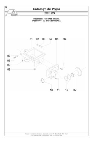 Semeato S/A Industria e Comércio - Rua Camilo Ribeiro 190 - Passo Fundo - RS - Brasil
CEP 99060-000 Fone: (54) 21032400 – SAC +55 (54) 2103 2400
78
PSL 09
DI02015006 – CJ. BASE DIREITA
DI02015007– CJ. BASE ESQUERDA
 