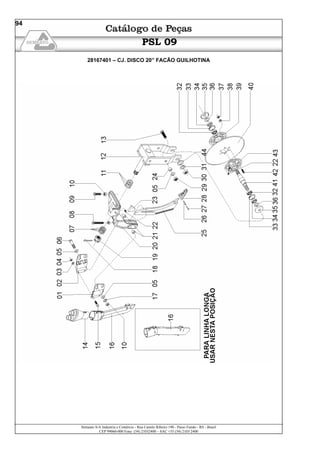 Semeato S/A Industria e Comércio - Rua Camilo Ribeiro 190 - Passo Fundo - RS - Brasil
CEP 99060-000 Fone: (54) 21032400 – SAC +55 (54) 2103 2400
94
PSL 09
28167401 – CJ. DISCO 20” FACÃO GUILHOTINA
 