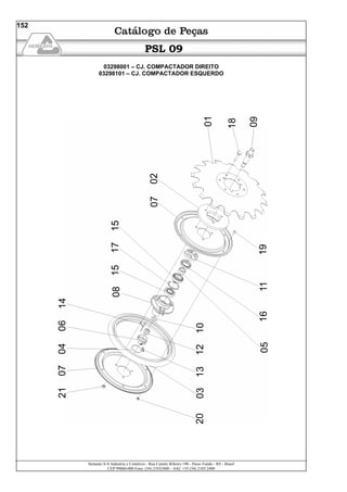 Semeato S/A Industria e Comércio - Rua Camilo Ribeiro 190 - Passo Fundo - RS - Brasil
CEP 99060-000 Fone: (54) 21032400 – SAC +55 (54) 2103 2400
152
PSL 09
03298001 – CJ. COMPACTADOR DIREITO
03298101 – CJ. COMPACTADOR ESQUERDO
 
