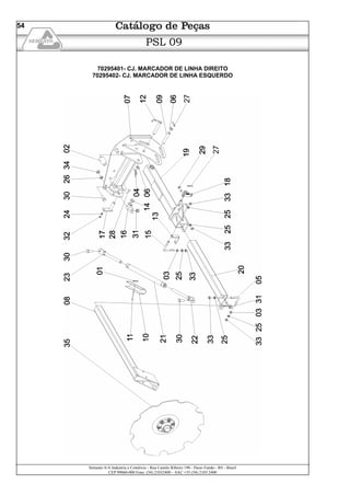 Semeato S/A Industria e Comércio - Rua Camilo Ribeiro 190 - Passo Fundo - RS - Brasil
CEP 99060-000 Fone: (54) 21032400 – SAC +55 (54) 2103 2400
54
PSL 09
70295401- CJ. MARCADOR DE LINHA DIREITO
70295402- CJ. MARCADOR DE LINHA ESQUERDO
 