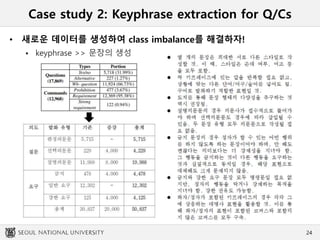 Case study 2: Keyphrase extraction for Q/Cs
• 새로운 데이터를 생성하여 class imbalance를 해결하자!
 keyphrase >> 문장의 생성
24
 