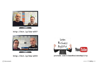 @klausleopold
http://bit.ly/lba-e003
http://bit.ly/lba-e007
youtube.com/c/LeanBusinessAgility
 