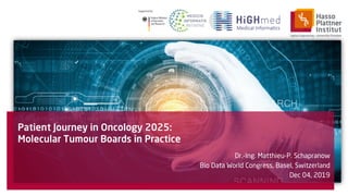 Patient Journey in Oncology 2025:
Molecular Tumour Boards in Practice
Dr.-Ing. Matthieu-P. Schapranow
Bio Data World Congress, Basel, Switzerland
Dec 04, 2019
 