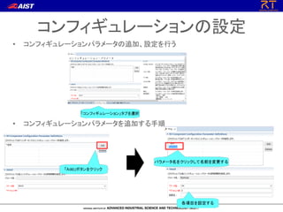 コンフィギュレーションの設定
• コンフィギュレーションパラメータを追加する手順
• コンフィギュレーションパラメータの追加、設定を行う
 