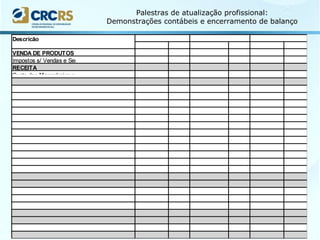 Palestras de atualização profissional:
Demonstrações contábeis e encerramento de balanço
 