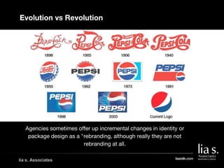 lia s. Associates
Evolution vs Revolution
Agencies sometimes offer up incremental changes in identity or
package design as...