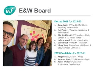 E&W Board
Elected 2018 for 2019-20
1. Gary Austin CPF-M, Hertfordshire -
Secretary, Membership
2. Neil Fogarty, Warwick - ...