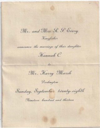 1913.9.28 harry marsh and hannah every wedding announcment