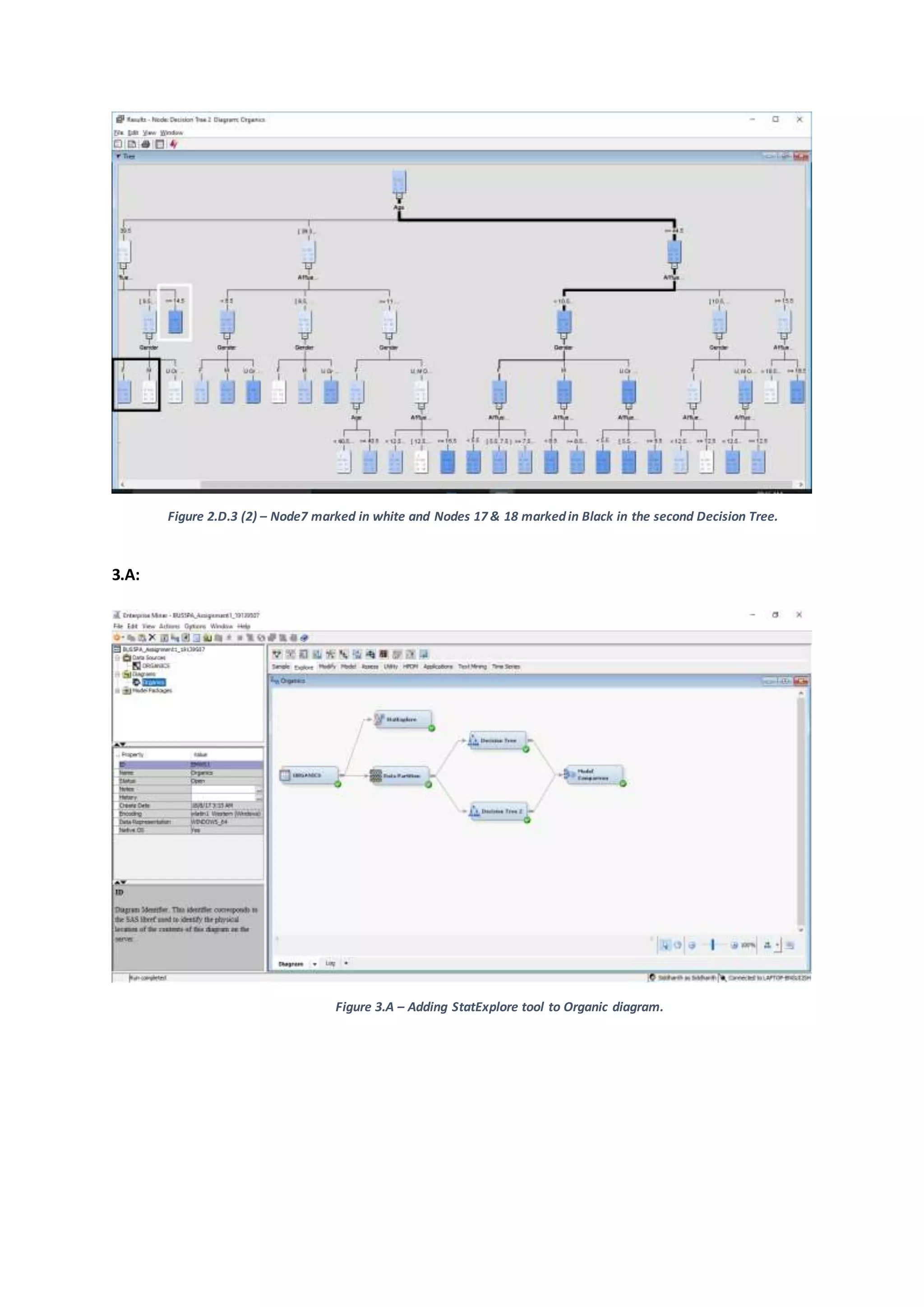 Figure 2.D.3 (2) – Node7 marked in white and Nodes 17 & 18 markedin Black in the second Decision Tree.
3.A:
Figure 3.A – Adding StatExplore tool to Organic diagram.
 
