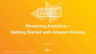 © 2016, Amazon Web Services, Inc. or its Affiliates. All rights reserved.
Streaming Analytics—
Getting Started with Amazon Kinesis
June 20, 2016
 