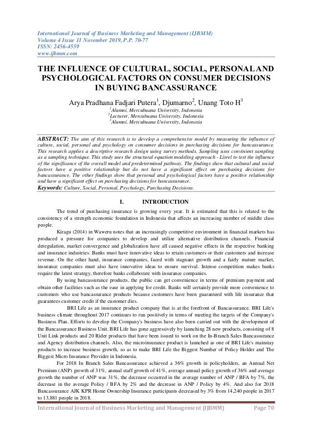 The Influence Of Cultural Social Personal And Psychological Factors