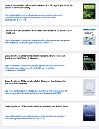 Green Nanomaterials Sustainable Technologies And Applications Kaushik ...