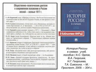 История России
в схемах : учеб.
пособие / А.С. Орлов,
В.А. Георгиев,
Н.Г. Георгиева,
Т.А. Сивохина. – М.:
Проспект, 2009. – 304 с.
 