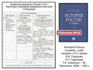 История России
в схемах : учеб.
пособие / А.С. Орлов,
В.А. Георгиев,
Н.Г. Георгиева,
Т.А. Сивохина. – М.:
Проспект, 2009. – 304 с.
 