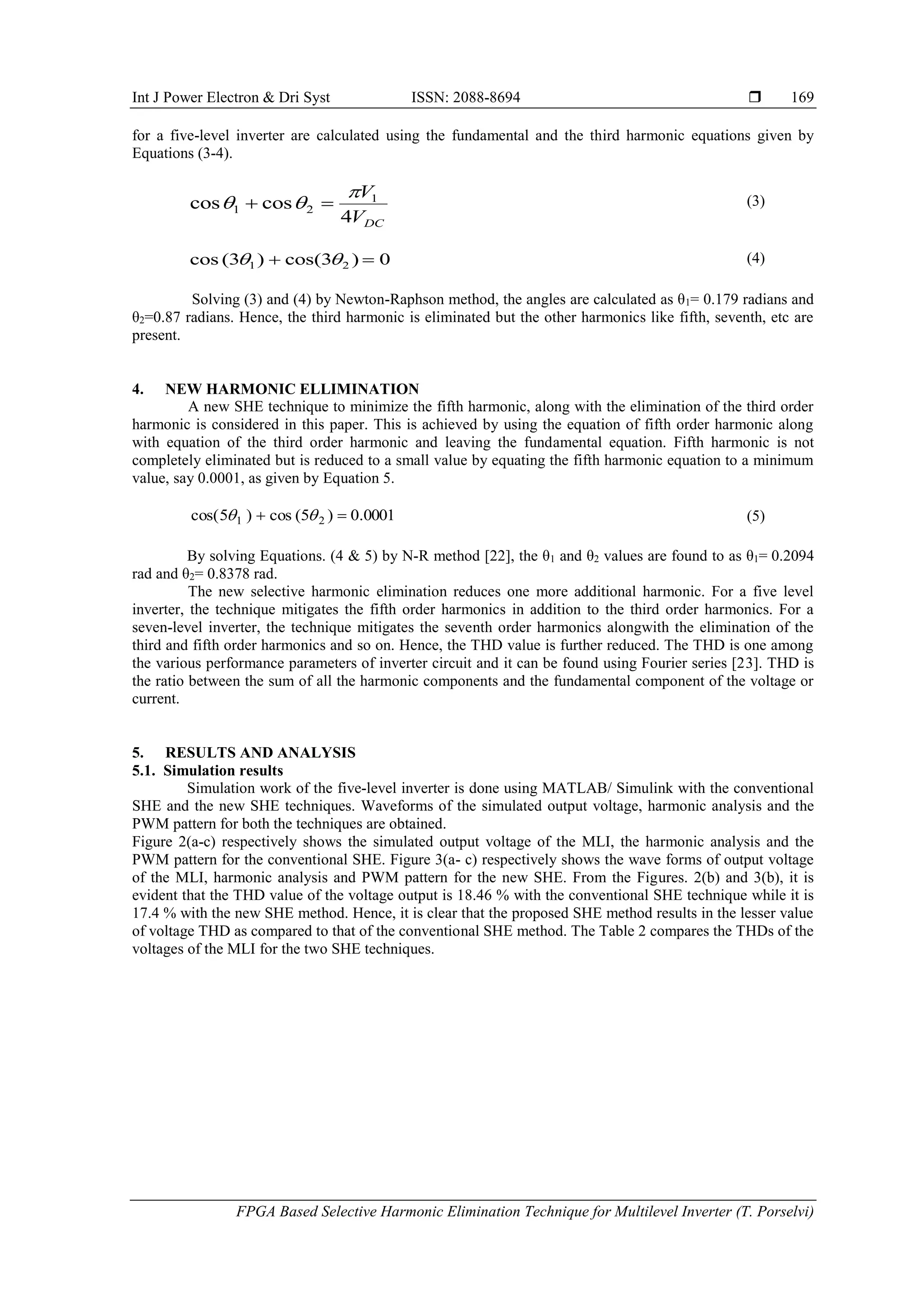 FPGA Based Selective Harmonic Elimination Technique for Multilevel ...