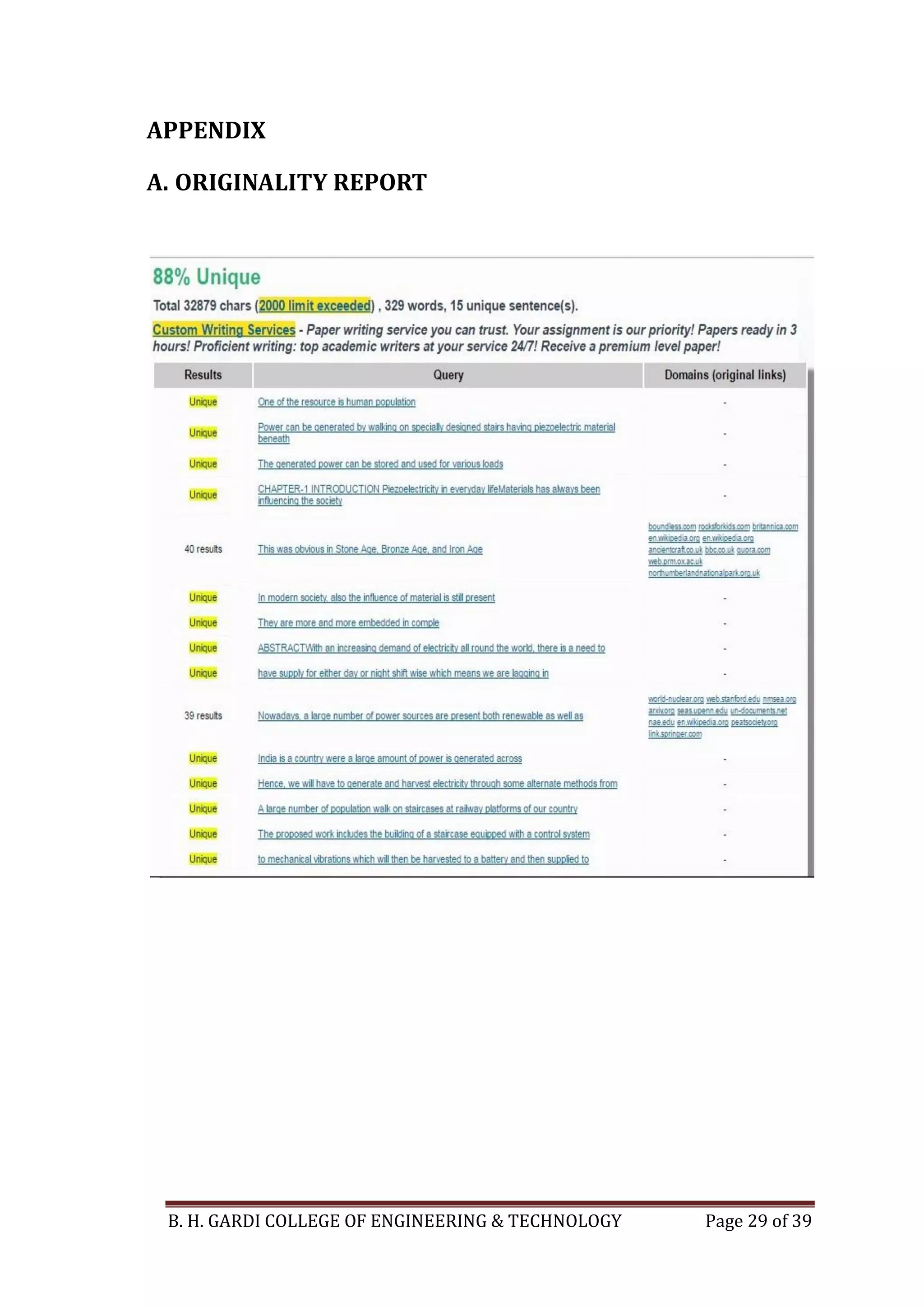 B. H. GARDI COLLEGE OF ENGINEERING & TECHNOLOGY Page 29 of 39
APPENDIX
A. ORIGINALITY REPORT
 