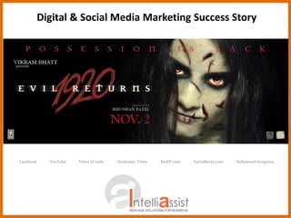 Digital & Social Media Marketing Success Story




- Facebook     - YouTube   - Times of India   - Hindustan Times   - Rediff.com   - SantaBanta.com   - Bollywood Hungama
 