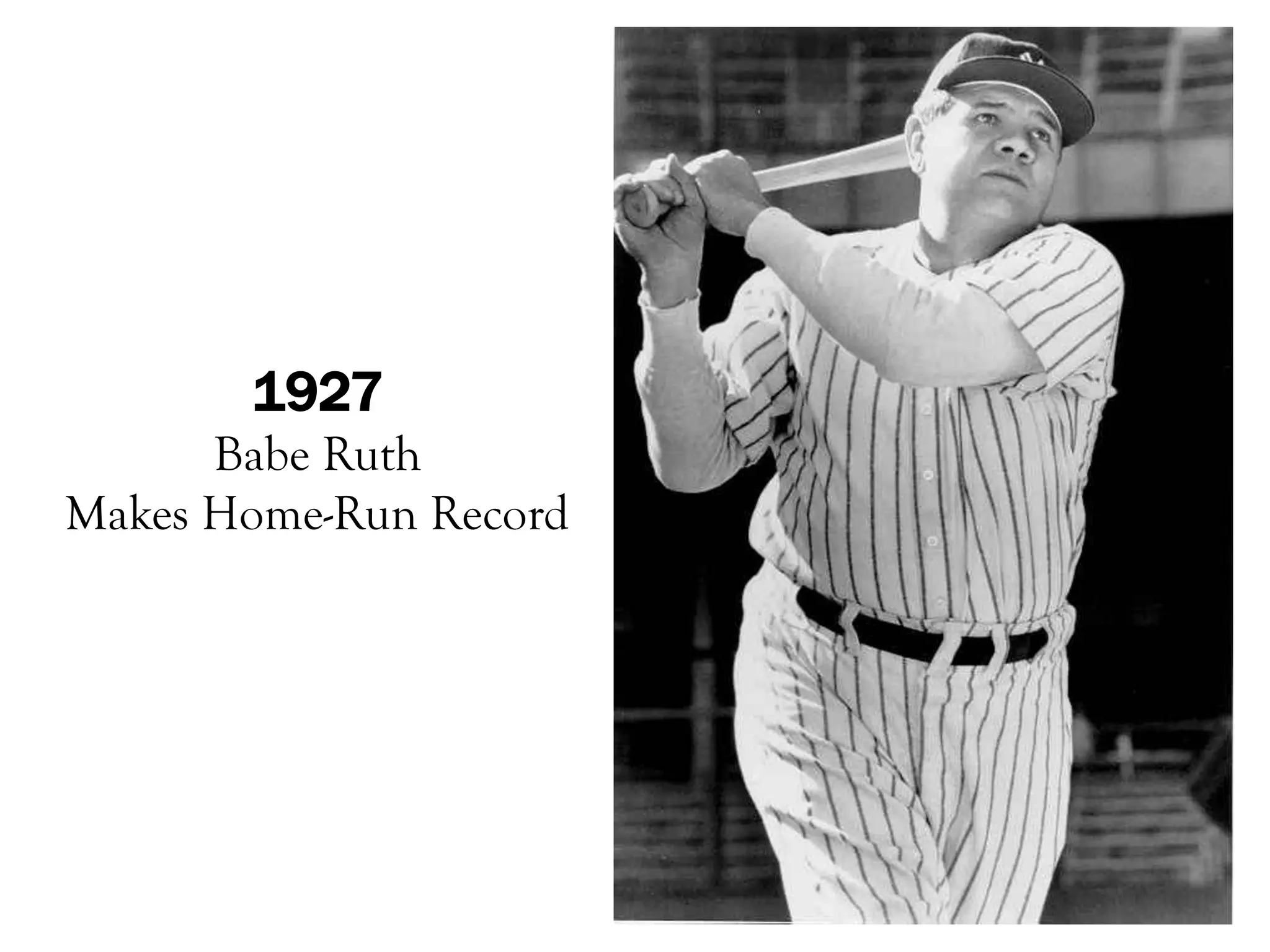 1927
      Babe Ruth
Makes Home-Run Record
 