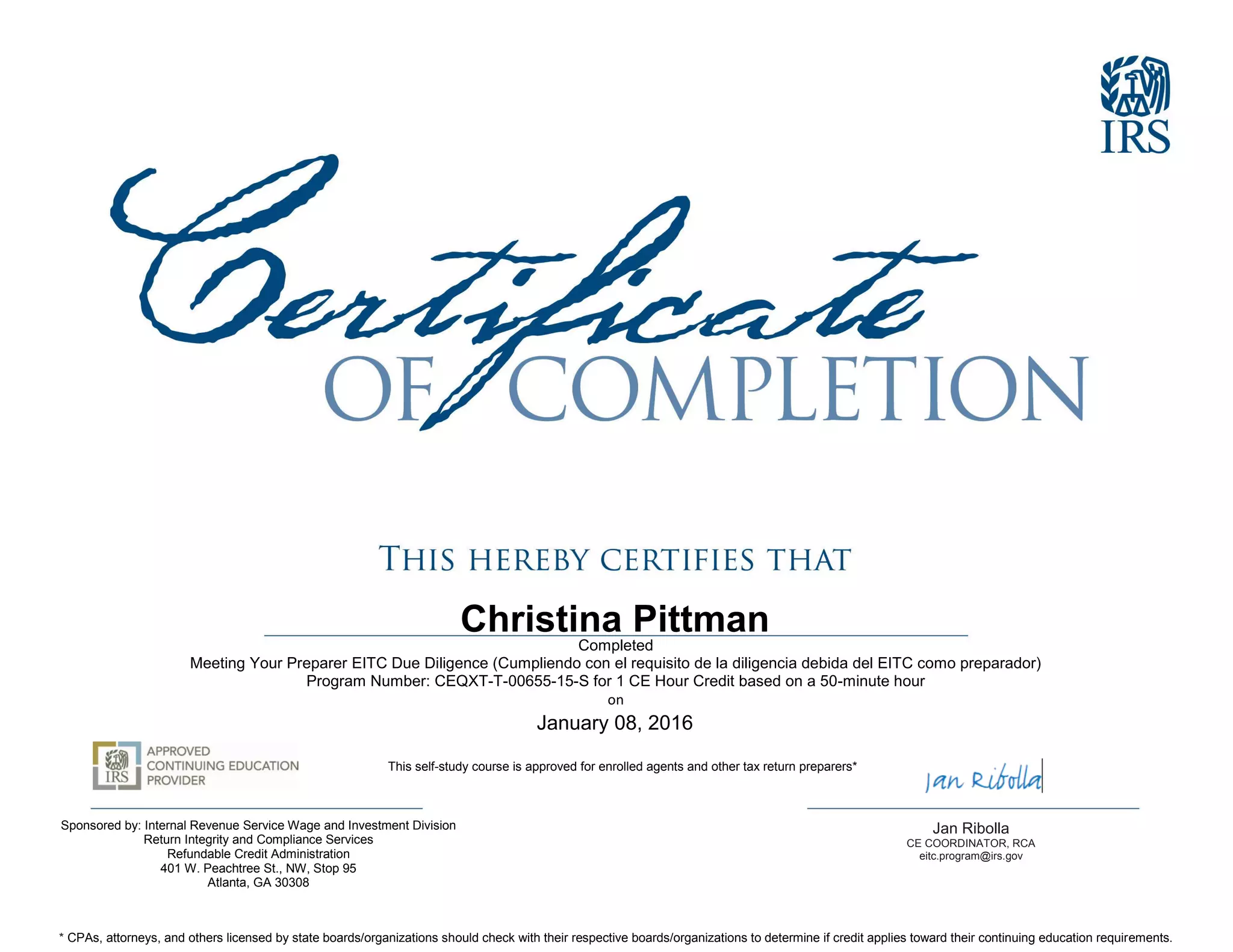 EITC Due Diligence Certificate | PPT