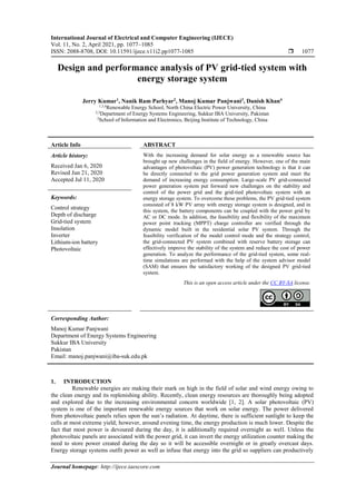 Design and performance analysis of PV grid-tied system with energy ...