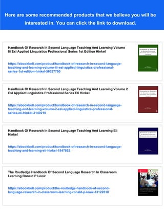 Handbook Of Research In Second Language Teaching And Learning 1st ...