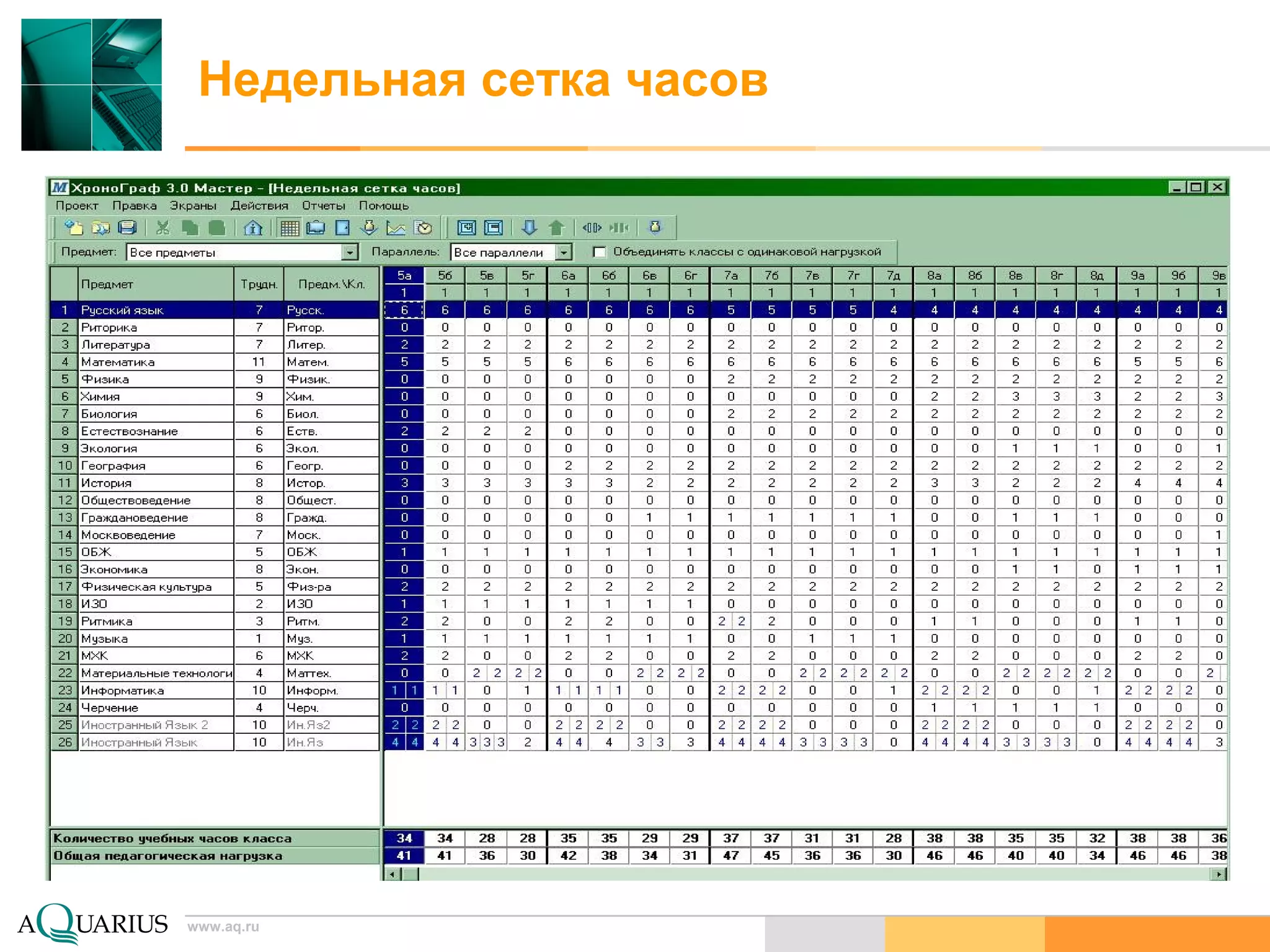 www.aq.ru
Недельная сетка часов
 