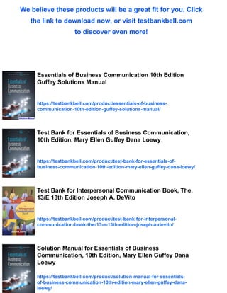 Test Bank for Essentials of Human Communication 10th Edition DeVito | PDF