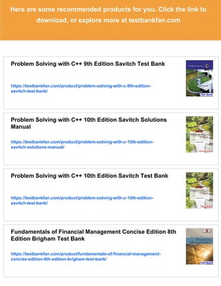 Problem Solving with C++ 9th Edition Savitch Solutions Manual | PDF