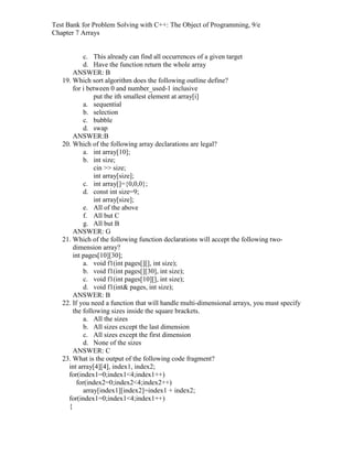 Problem Solving with C++ 9th Edition Savitch Test Bank | PDF