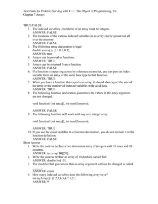 Problem Solving with C++ 9th Edition Savitch Test Bank | PDF