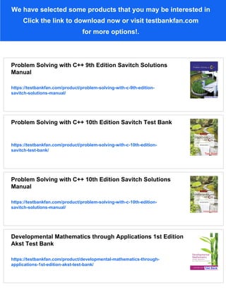 Problem Solving with C++ 9th Edition Savitch Test Bank | PDF