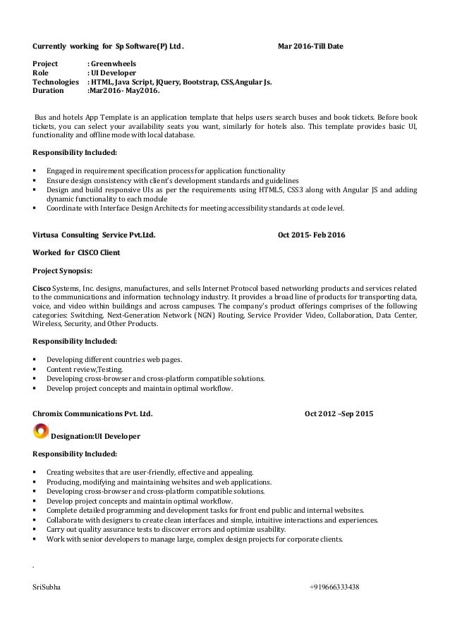 Resume UI Developer