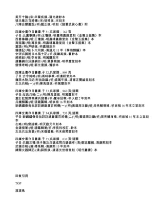 美芹十論/(宋)辛棄疾撰.-清光緒鈔本
張氏集注百將傳/(宋)張預撰.-宋刻本
八陣合變圖說/(明)龍正撰.-明刻《諸葛武侯心書》附

四庫全書存目叢書.子 31,兵家類，762 頁
子目:北虜事蹟/(明)王瓊撰.-明嘉靖嘉趣堂刻《金聲玉振集》本
西番事蹟/(明)王瓊撰.-明嘉靖嘉趣堂刻《金聲玉振集》本
海寇議/(明)萬表撰.-明嘉靖嘉趣堂刻《金聲玉振集》本
塞語/(明)尹畊撰.-明嘉靖刻本
備倭記/(明)卜大同撰.-清道光 11 年《學海類編》本
全浙兵製附日本風土記/(明)侯繼高撰.-舊鈔本
將將紀/(明)李材撰.-明萬曆刻本
運籌綱目決勝綱目/(明)葉夢熊撰.-明萃慶堂刻本
倭情考略/(明)郭光復撰.-舊鈔本

四庫全書存目叢書.子 32,兵家類，804 頁
子目:古今將略/(明)馮時寧輯.-明遺經堂刻本
嶺西水陸兵紀:附拙政編/(明)盛萬年撰.-清雍正寶綸堂刻本
左氏兵略(一)/(明)陳禹謨撰.-明萬曆刻本

四庫全書存目叢書.子 33,兵家類，860 頁:插圖
子目:左氏兵略(二)/(明)陳禹謨撰.-明萬曆刻本
重訂批點類輯練兵諸書/(明)董承詔輯.-明天啟 2 年刻本
兵機類纂/(明)張龍翼輯.-明崇禎 16 年刻本
新鐫繡像旁批詳註總斷廣百將傳(一)/(明)黃道周注斷(明)周亮輔增補.-明崇禎 16 年本立堂刻本

四庫全書存目叢書.子 34,兵家類，733 頁:插圖
子目:新鐫繡像旁批詳註總斷廣百將傳(二)/(明)黃道周注斷(明)周亮輔增補.-明崇禎 16 年本立堂刻
本
左略/(明)曾益輯.-明天啟元年刻本
金湯借箸/(明)週鑑輯著(明)李長科校訂.-鈔本
左氏兵法測要/(明)宋徵璧輯.-明末劍閒齋刻本

四庫全書存目叢書.子 35,兵家類，637 頁:插圖
子目:兵鏡三種:孫子集注兵鏡或問兵鏡備考/(清)鄧廷羅撰.-清康熙刻本
武備志略/(清)傅禹輯.-清康熙 15 年刻本
練閱火器陣記/(清)薛熙撰.-清道光世楷堂刻《昭代叢書》本




回复引用

TOP

渡渡鳥
 