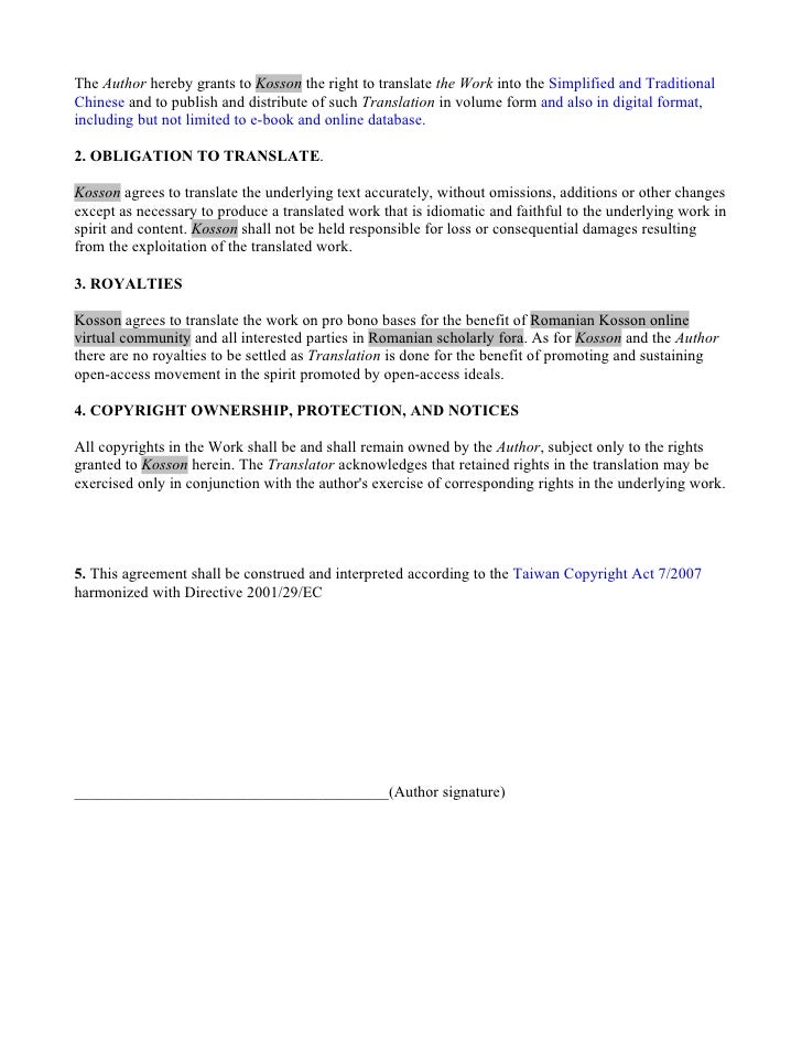 Translation Agreement for OA handbook