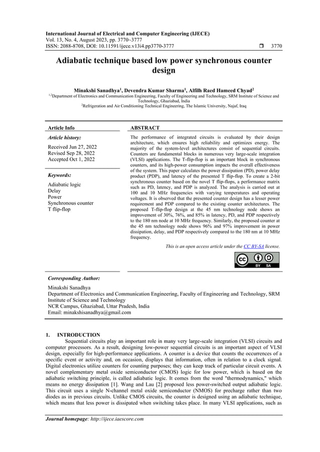 Adiabatic technique based low power synchronous counter design | PDF