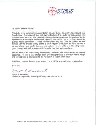 Sypris Solutions- Letter of Recommendation