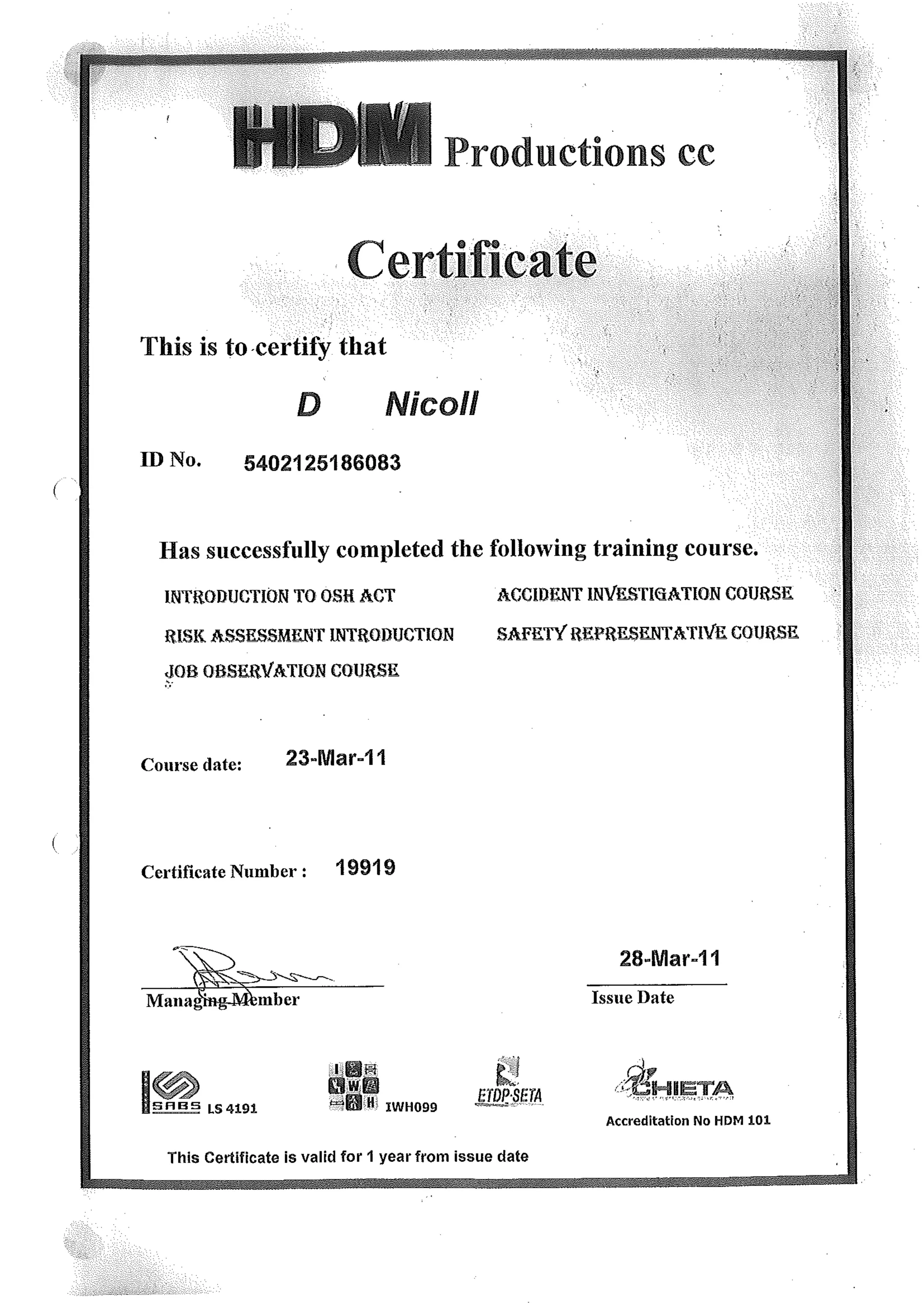 Course certificates