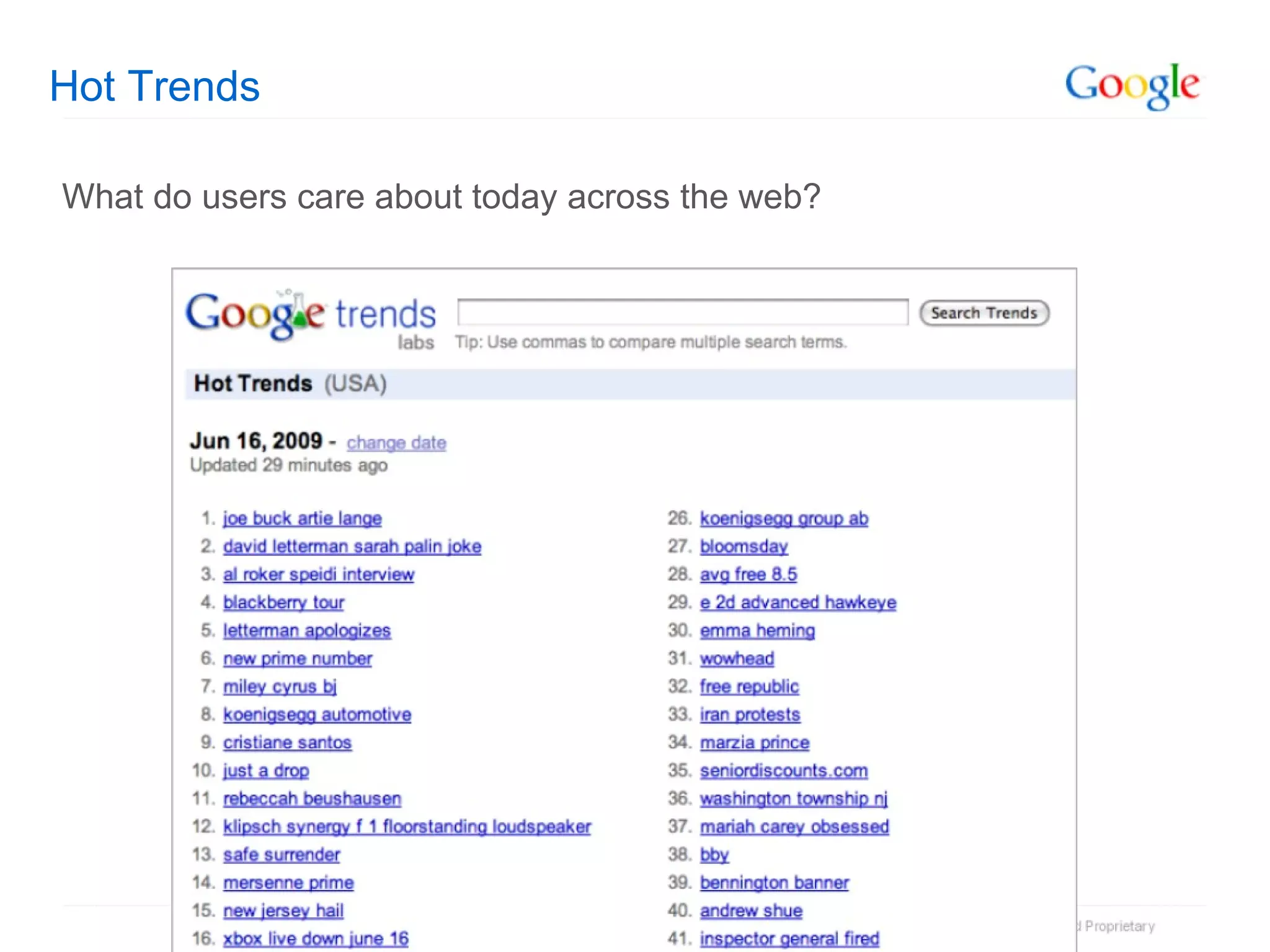 Hot Trends What do users care about today across the web? 